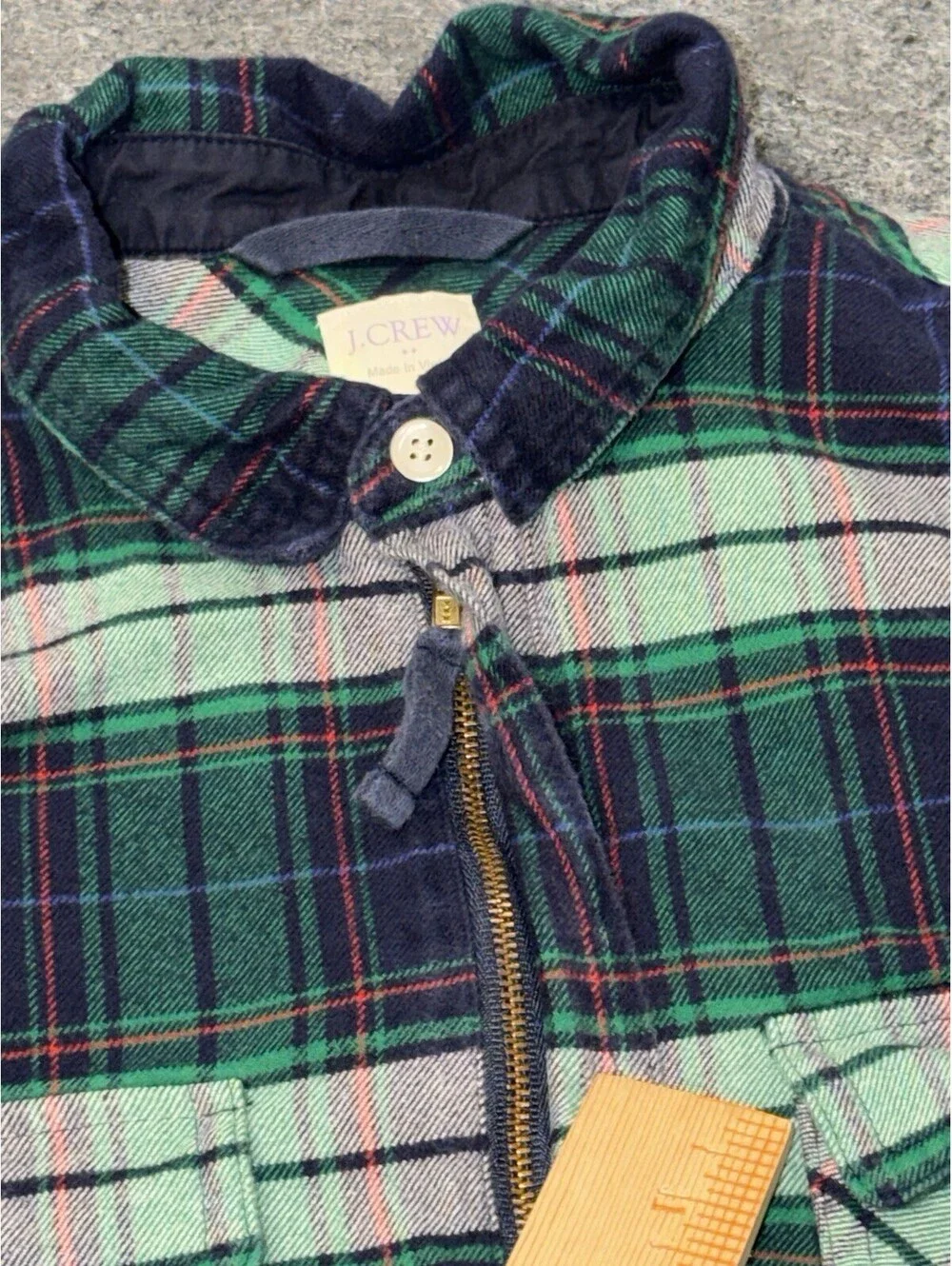 J.Crew Plaid Flannel Quarter Zip Shirt Men’s Medium Green Navy 100% Cotton